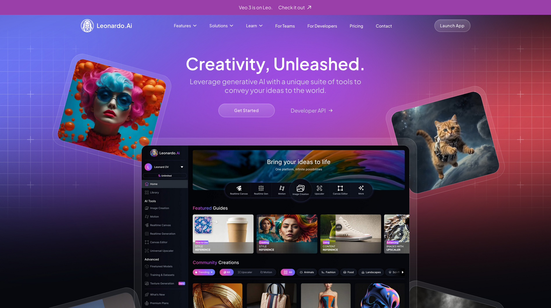 Dashboard Leonardo AI generador de imágenes